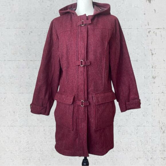 Vintage Woolrich Women’s Wool Hooded Duffle Coat Toggle Size M Red - Picture 1 of 16
